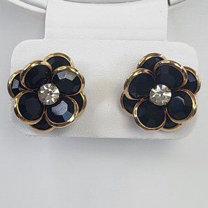 *4/$20* Black crystals rimmed in gold with a center clear crystal stud earrings